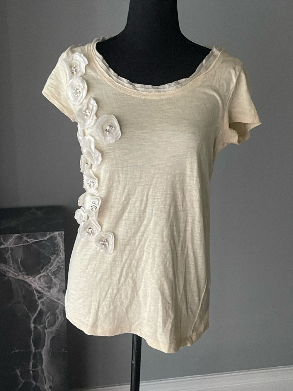 Ann Taylor Loft off White Embellished Shirt